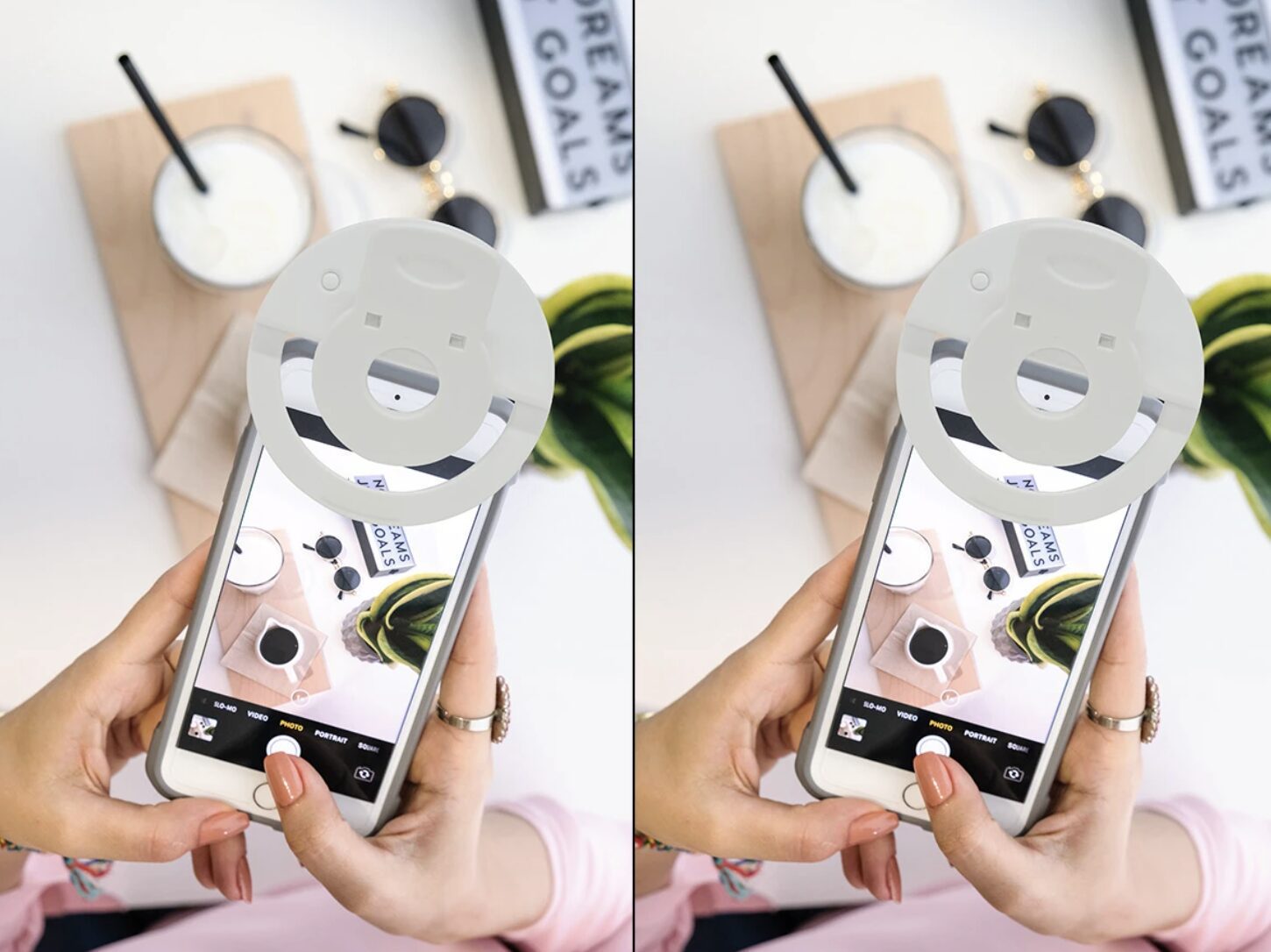 perfekt selfie camera light flat lays fotografía de producto